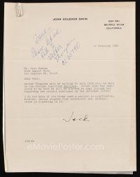 6t017 JOHN GAVIN signed letter '63 telling Paul Kohner he will be contacted about a new project!