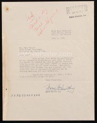 6t020 MARY MCCARTHY signed letter '45 apologizing to Kohner for being a difficult person to sell!