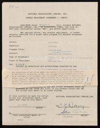 6t082 SAM LEVENE signed contract '51 getting paid $1,000 to appear on NBC's The Big Show!
