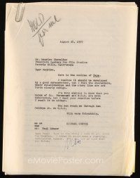 6t022 MICHAEL CURTIZ signed letter + script outline '59 wanting Maurice Chevalier for his new pic!