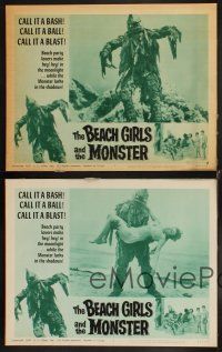 6w398 BEACH GIRLS & THE MONSTER 4 LCs '65 classic schlocky grade-Z movie, wacky monster images!