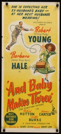 6y463 AND BABY MAKES THREE Aust daybill '49 Robert Young, Barbara Hale, wacky art!
