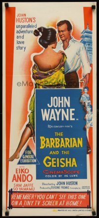 6y472 BARBARIAN & THE GEISHA Aust daybill '58 John Huston, art of John Wayne with Eiko Ando!