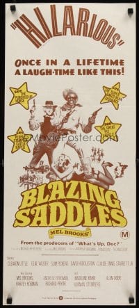 6y489 BLAZING SADDLES Aust daybill '74 classic Mel Brooks western, wacky different art!