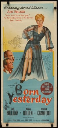 6y494 BORN YESTERDAY Aust daybill '51 stone litho art of sexy Judy Holliday, Holden & Crawford!
