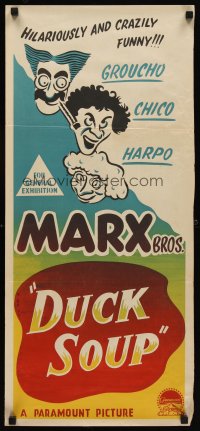 6y503 DUCK SOUP Aust daybill R50s Marx Brothers, Groucho, Harpo & Chico, wacky art!