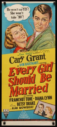 6y505 EVERY GIRL SHOULD BE MARRIED Aust daybill '48 art of doctor Cary Grant & Betsy Drake!