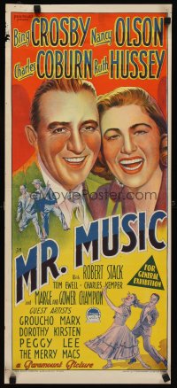 6y512 MR. MUSIC Aust daybill '50 Richardson Studio art of Bing Crosby, Nancy Olson & more!