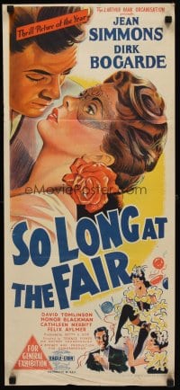 6y532 SO LONG AT THE FAIR Aust daybill '50 Terence Fisher, art of Jean Simmons & Bogarde!