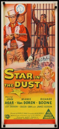 6y538 STAR IN THE DUST Aust daybill '56 John Agar, Van Doren, a story of the most desperate gamble!