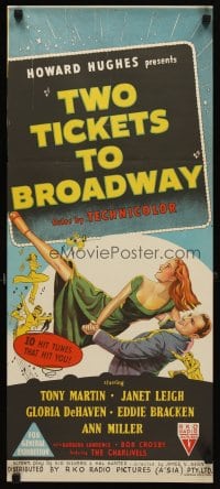6y548 TWO TICKETS TO BROADWAY Aust daybill '51 Janet Leigh, Tony Martin, DeHaven, Ann Miller!