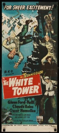 6y550 WHITE TOWER Aust daybill '50 Glenn Ford, Alida Valli, Claude Rains, dramatic climbing art!