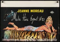6y752 MATA HARI, AGENT H21 Belgian '64 art of sexy spy Jeanne Moreau laying across a tiger pelt!