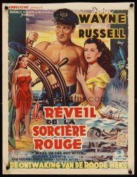 6y798 WAKE OF THE RED WITCH Belgian R1950s barechested John Wayne & Gail Russell at ship's helm!