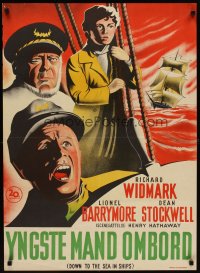 6y588 DOWN TO THE SEA IN SHIPS Danish '52 Richard Widmark, Lionel Barrymore & Dean Stockwell!
