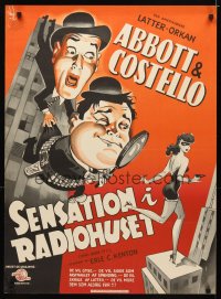 6y647 WHO DONE IT Danish '50 great different Lundvald art of wacky Bud Abbott & Lou Costello!