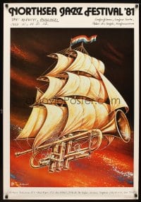 6y324 NORTHSEA JAZZ FESTIVAL '81 26x38 Polish music poster '81 Olbinksi art of sailing trumpet!