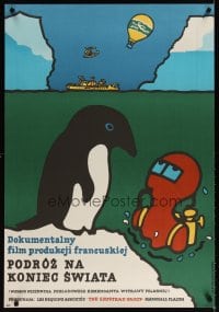 6y352 VOYAGE TO THE EDGE OF THE WORLD Polish 27x38 '79 art of diver & penguin by Mlodozeniec!