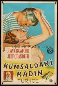 6y096 FEMALE ON THE BEACH Turkish '55 sexy romantic art of Joan Crawford and Jeff Chandler!
