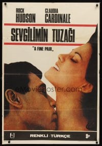6y097 FINE PAIR Turkish '70 romantic super close up of Rock Hudson & sexy Claudia Cardinale!