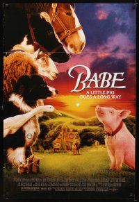 7b035 BABE 1sh '95 classic talking pig, children's farm animal comedy!