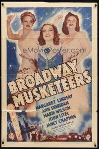 7b076 BROADWAY MUSKETEERS 1sh '38 sexy Ann Sheridan, Margaret Lindsay & Marie Wilson in New York!