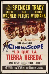 7b077 BROKEN LANCE Spanish/U.S. 1sh '54 artwork of Spencer Tracy, Robert Wagner, Jean Peters, Widmark!