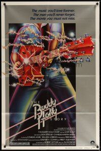 7b081 BUDDY HOLLY STORY style B 1sh '78 Gary Busey, art of electrified guitar, rock 'n' roll!