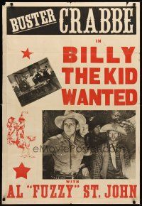 7b086 BUSTER CRABBE 1sh '40s as Billy The Kid in Wanted with Fuzzy St. John!