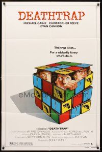 7b136 DEATHTRAP style B 1sh '82 art of Chris Reeve, Michael Caine & Dyan Cannon in Rubik's Cube!
