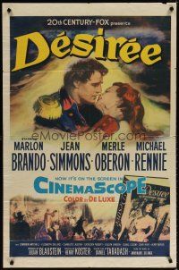 7b144 DESIREE 1sh '54 romantic artwork of Marlon Brando about to kiss pretty Jean Simmons!