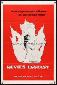 7b146 DEVIL'S ECSTASY 1sh '77 sexy artwork, her marriage was consummated in Hell!