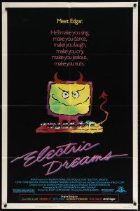 7b182 ELECTRIC DREAMS 1sh '84 Virginia Madsen, wacky art of smiling devil computer!