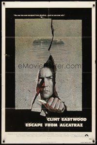 7b192 ESCAPE FROM ALCATRAZ 1sh '79 cool artwork of Clint Eastwood busting out by Lettick!