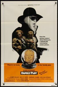 7b209 FAMILY PLOT 1sh '76 from the mind of devious Alfred Hitchcock, Karen Black, Bruce Dern!