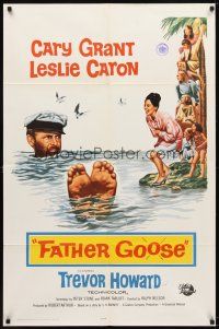 7b215 FATHER GOOSE 1sh '65 art of pretty Leslie Caron laughing at sea captain Cary Grant!