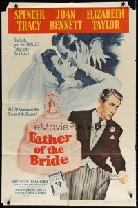 7b216 FATHER OF THE BRIDE 1sh R62 art of Liz Taylor in wedding gown & broke Spencer Tracy!