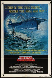 7b221 FINAL COUNTDOWN 1sh '80 cool sci-fi artwork of the U.S.S. Nimitz aircraft carrier!