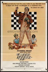 7b275 GREASED LIGHTNING 1sh '77 great art of race car driver Richard Pryor by Noble!
