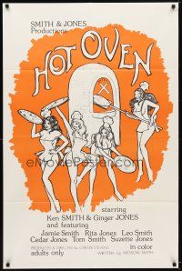 7b343 HOT OVEN 1sh '74 artwork of sexy girls making pizza wearing only aprons!