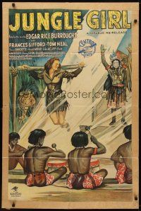 7b418 JUNGLE GIRL kraftbacked 1sh R47 cool stone litho art of Frances Gifford & natives!