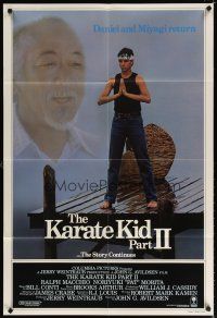 7b422 KARATE KID PART II teaser 1sh '86 great profile of Pat Morita as Mr. Miyagi, Ralph Macchio!