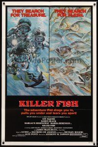 7b428 KILLER FISH 1sh '79 Lee Majors, Karen Black, piranha & divers horror artwork!