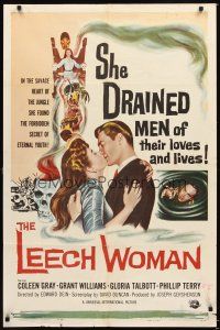 7b468 LEECH WOMAN 1sh '60 deadly female vampire drained love & life from every man she trapped!