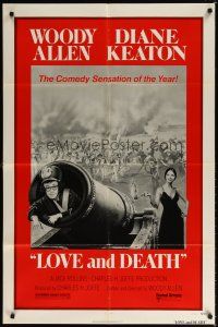 7b500 LOVE & DEATH style C 1sh '75 Diane Keaton about to fire Woody Allen out of a cannon!
