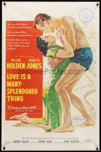 7b506 LOVE IS A MANY-SPLENDORED THING 1sh '55 art of William Holden & Jennifer Jones!