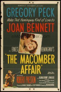 7b518 MACOMBER AFFAIR 1sh '47 Gregory Peck, Joan Bennett, Hemingway's story of bold violent love!
