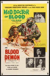 7b519 MAD DOCTOR OF BLOOD ISLAND/BLOOD DEMON 1sh '71 great art of zombie attacking naked girl!