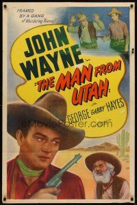 7b528 MAN FROM UTAH 1sh R47 great images of young John Wayne & Gabby Hayes!