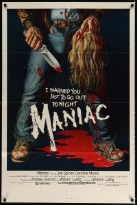 7b535 MANIAC 1sh '80 most classic gory Gaia horror artwork of killer holding severed head!